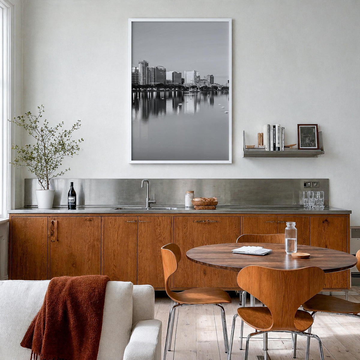 Orlando no. 1 black & white photo poster of Florida, USA – vertical wall art in white wood frame, hanging on wall