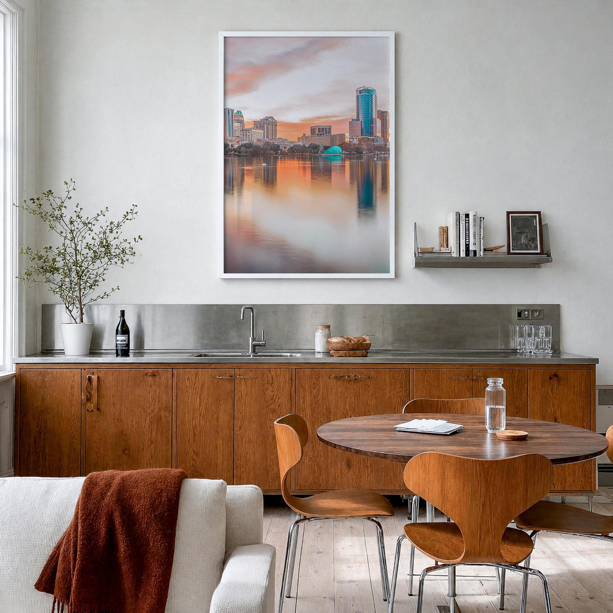 Orlando no. 1 colorful photo poster of Florida, USA – vertical wall art in white wood frame, hanging on wall
