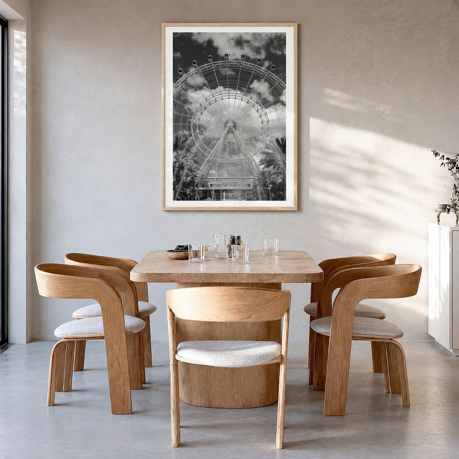 Orlando Photo No 2 Poster in a natural wood frame, hanging in a dining room, white border