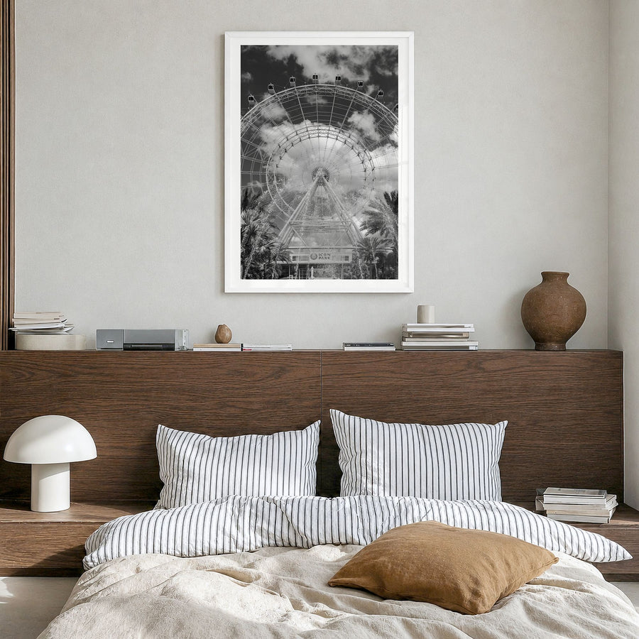 Orlando Photo No 2 Poster in a white wood frame, hanging in a bedroom, white border