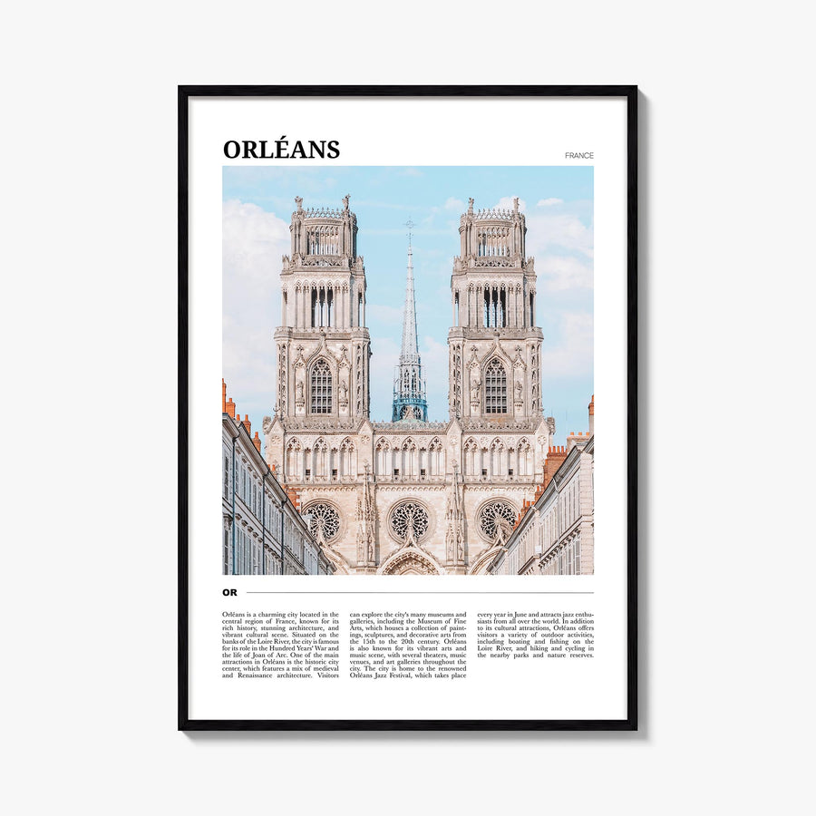 Orléans colorful travel poster of Canada – vertical wall art, unframed print shown in interior mockup