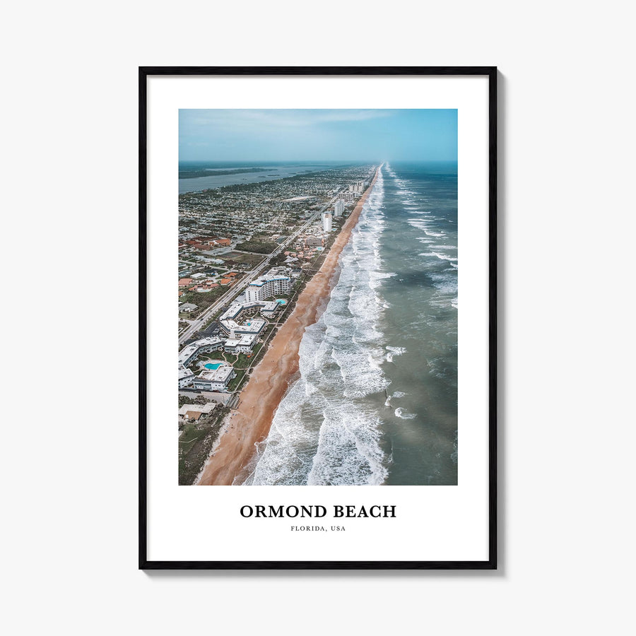 Ormond Beach colorful classic poster of Florida, USA – vertical wall art, unframed print shown in interior mockup