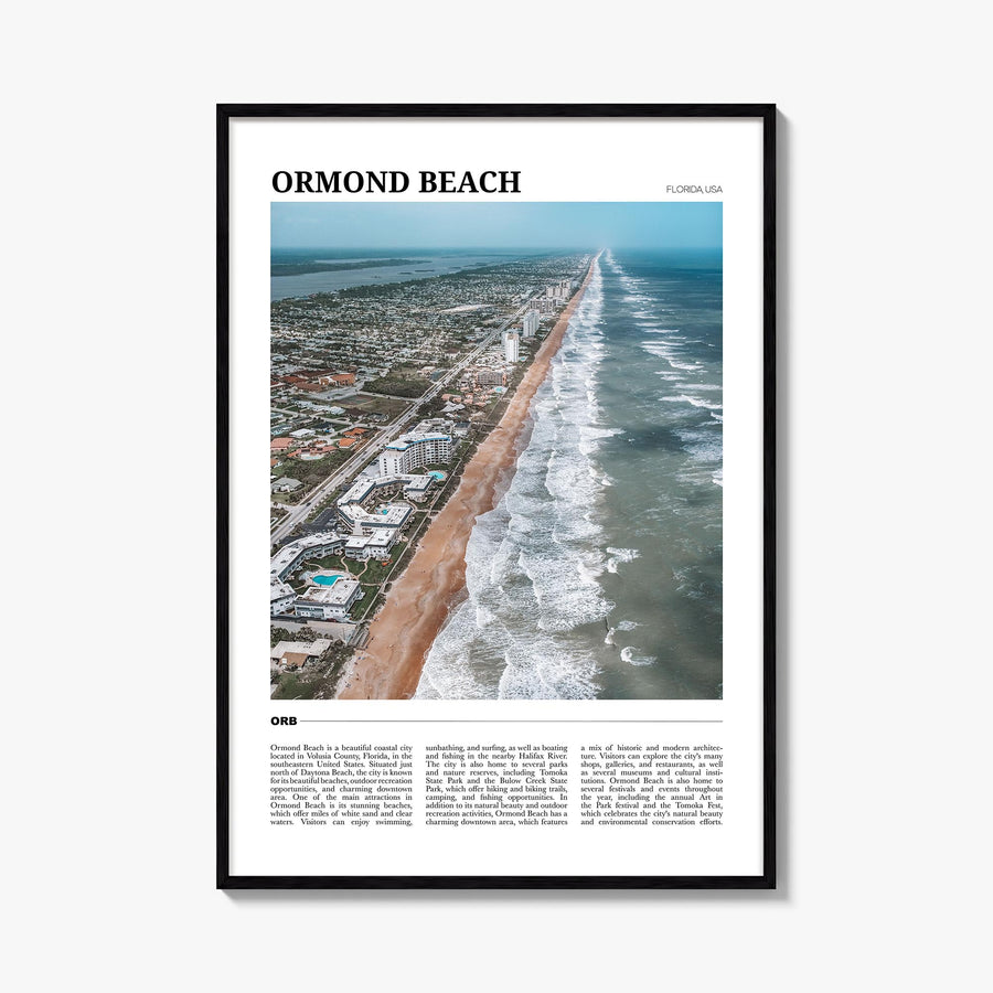 Ormond Beach colorful travel poster of Florida, USA – vertical wall art, unframed print shown in interior mockup