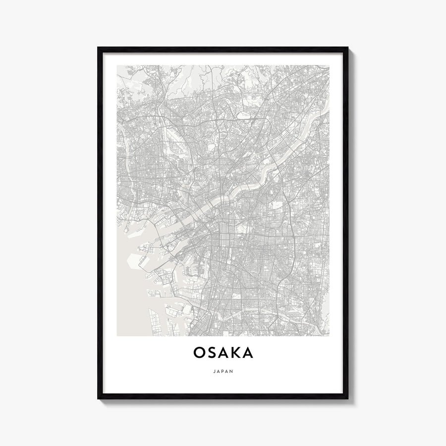 Osaka black & white map poster of Japan – vertical wall art, unframed print shown in interior mockup