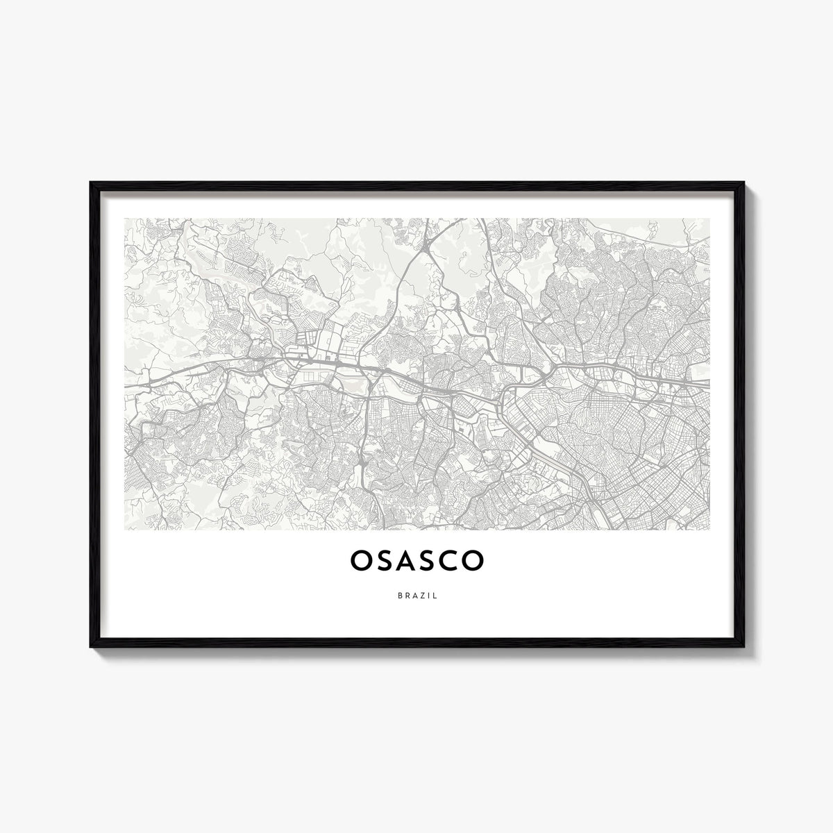 Osasco black & white map poster of Brazil – horizontal wall art, unframed print shown in interior mockup