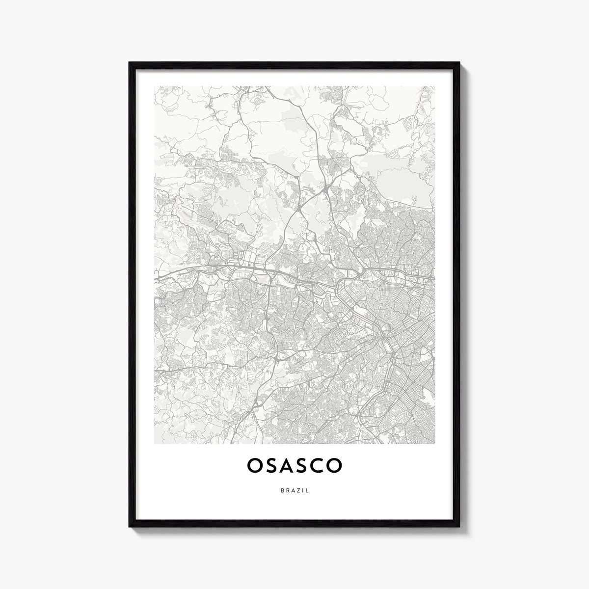 Osasco black & white map poster of Brazil – vertical wall art, unframed print shown in interior mockup
