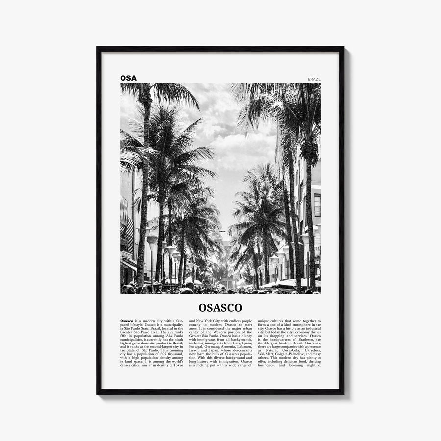 Osasco black & white newspaper poster of Brazil – vertical wall art, unframed print shown in interior mockup