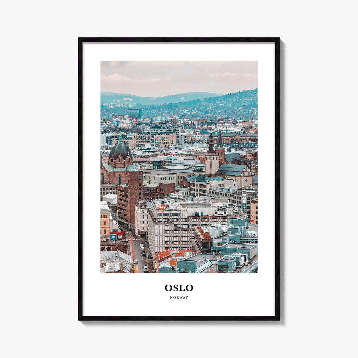 Oslo colorful classic poster of Norway – vertical wall art, unframed print shown in interior mockup