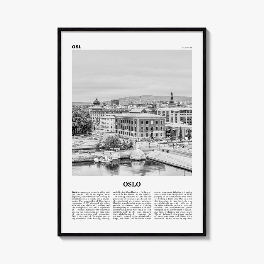Oslo no. 1 black & white newspaper poster of Norway – vertical wall art, unframed print shown in interior mockup