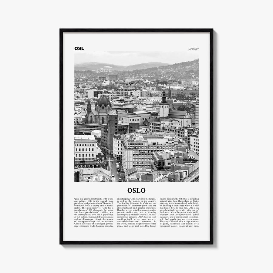 Oslo no. 2 black & white newspaper poster of Norway – vertical wall art, unframed print shown in interior mockup