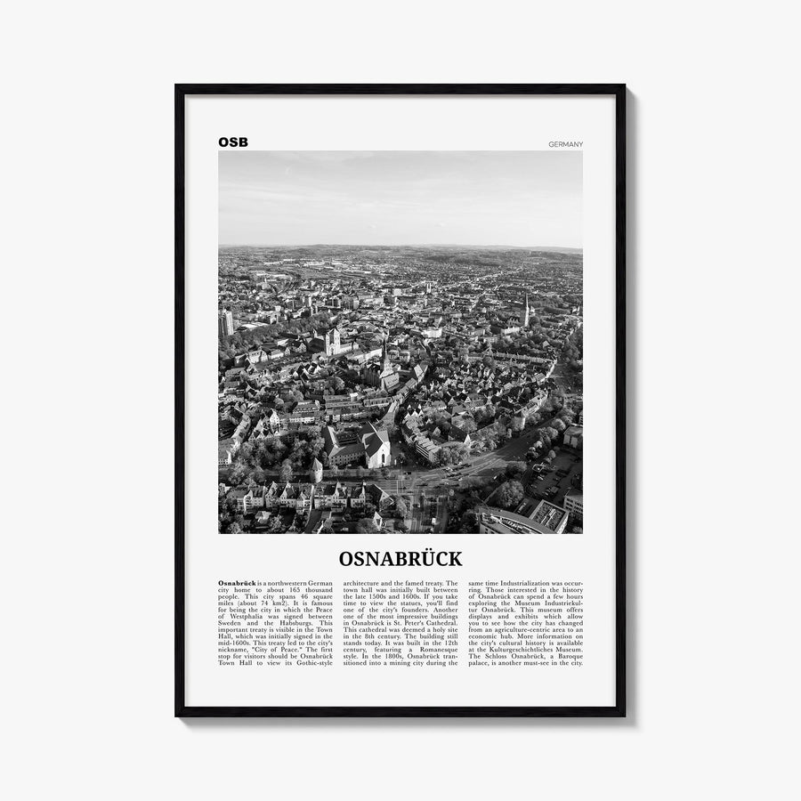 Osnabrück black & white newspaper poster of Germany – vertical wall art, unframed print shown in interior mockup