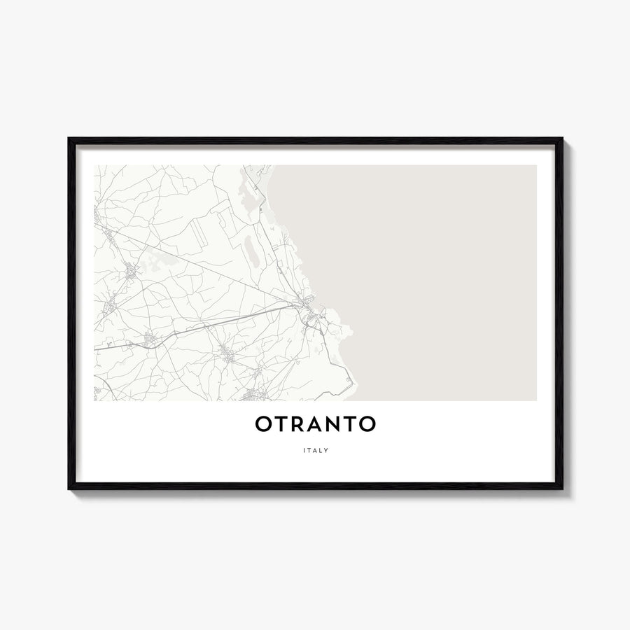 Otranto black & white map poster of Italy – horizontal wall art, unframed print shown in interior mockup