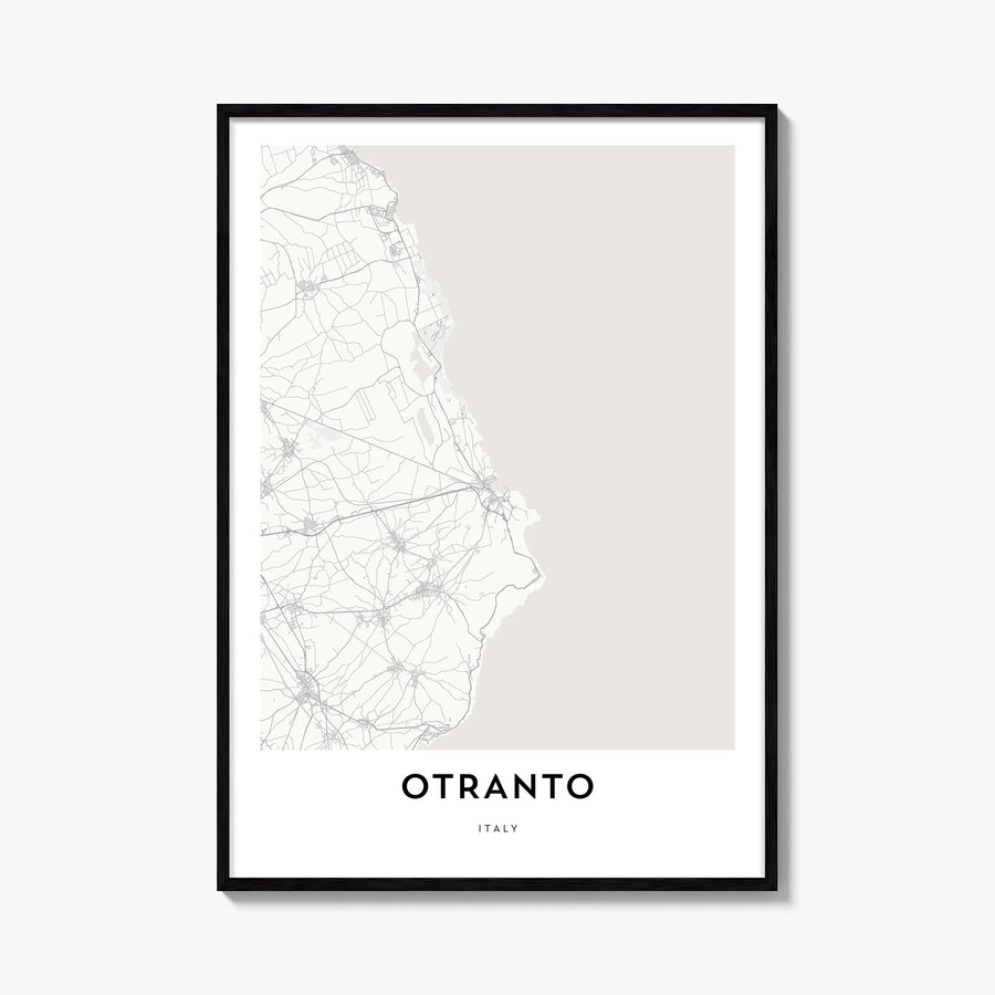 Otranto black & white map poster of Italy – vertical wall art, unframed print shown in interior mockup