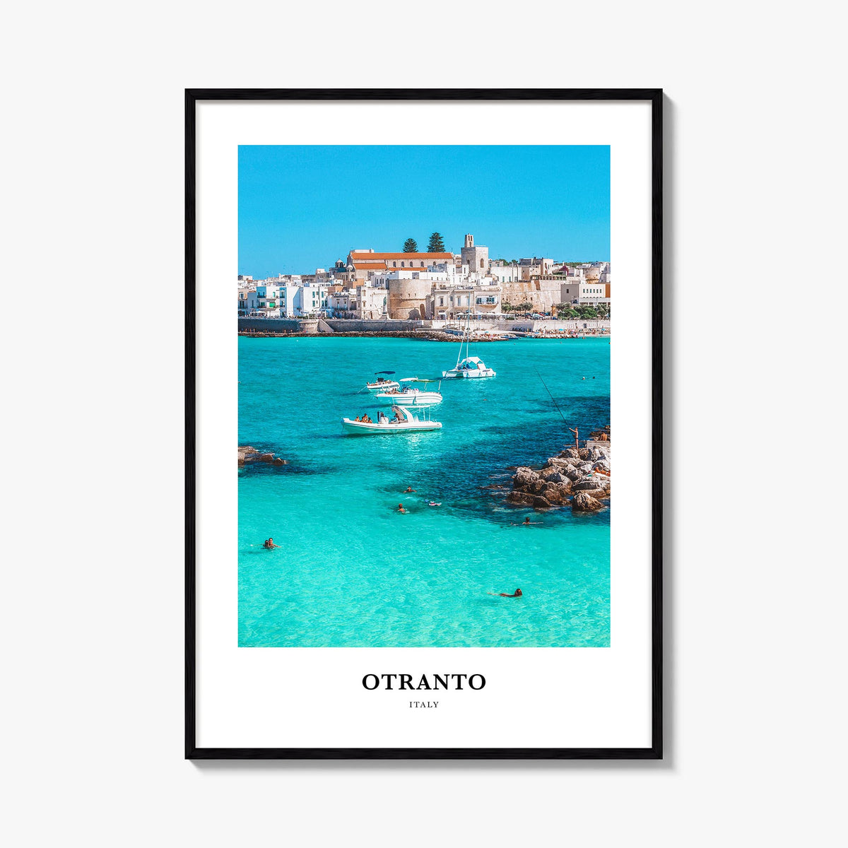 Otranto colorful classic poster of Italy – vertical wall art, unframed print shown in interior mockup