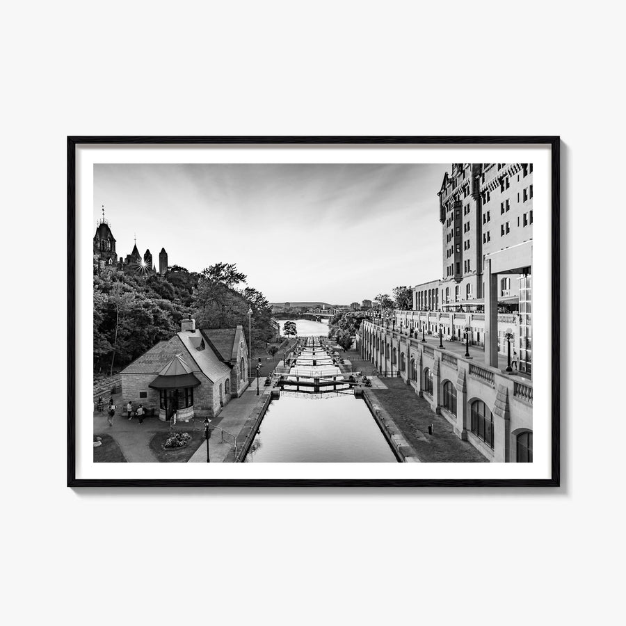 Ottawa black & white photo poster of Ontario, Canada – horizontal wall art, unframed print shown in interior mockup