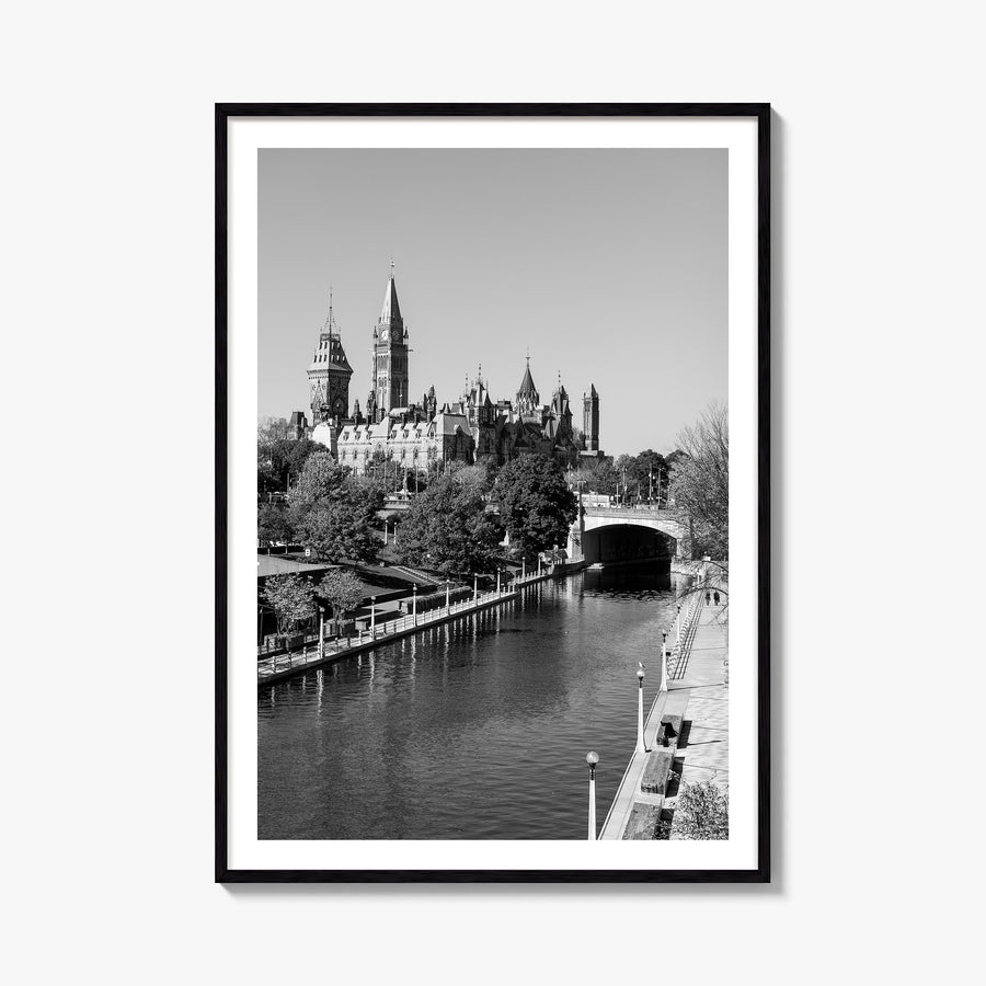 Ottawa black & white photo poster of Ontario, Canada – vertical wall art, unframed print shown in interior mockup
