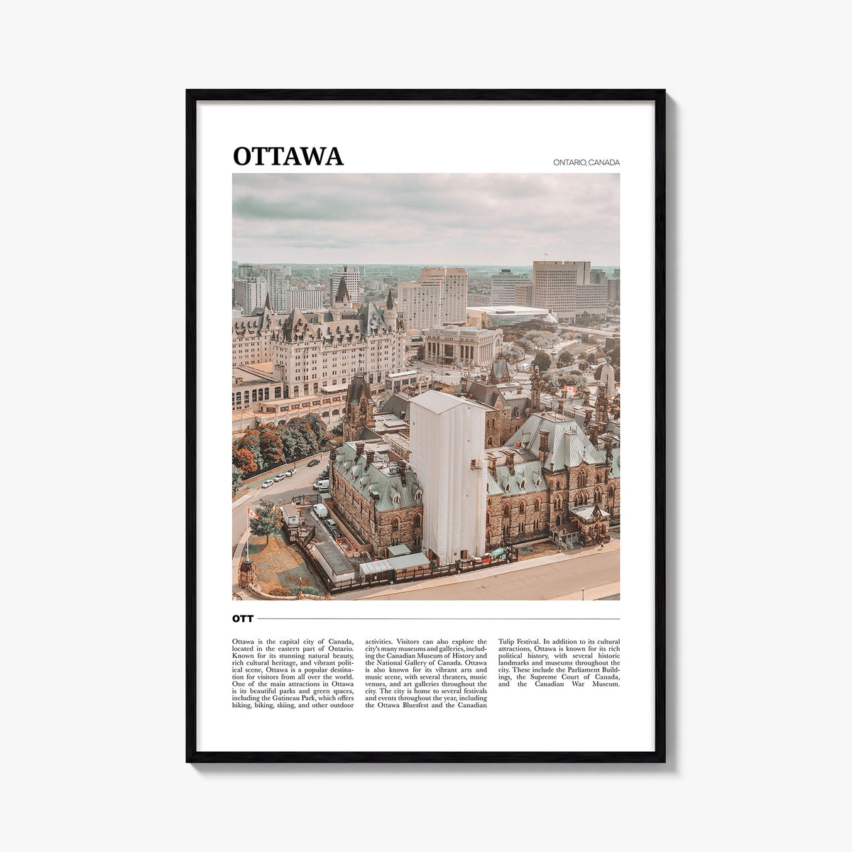 Ottawa colorful travel poster of Ontario, Canada – vertical wall art, unframed print shown in interior mockup
