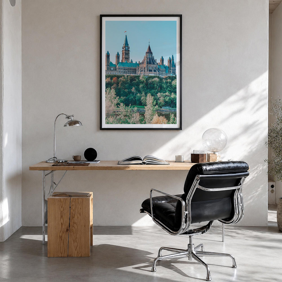 Ottawa no. 1 colorful photo poster of Ontario, Canada – vertical wall art in black wood frame with white border, hanging on w