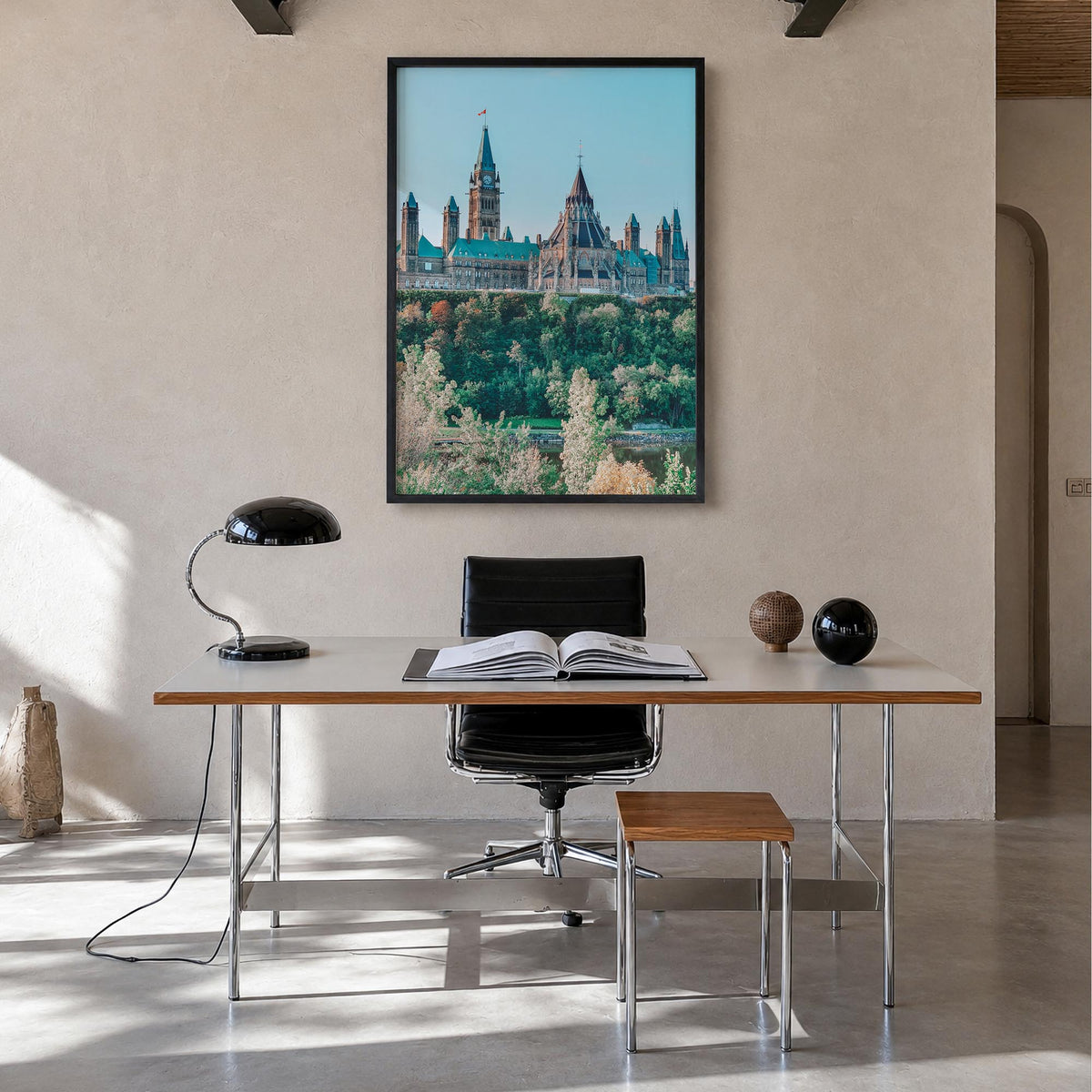 Ottawa no. 1 colorful photo poster of Ontario, Canada – vertical wall art in black wood frame, hanging on wall