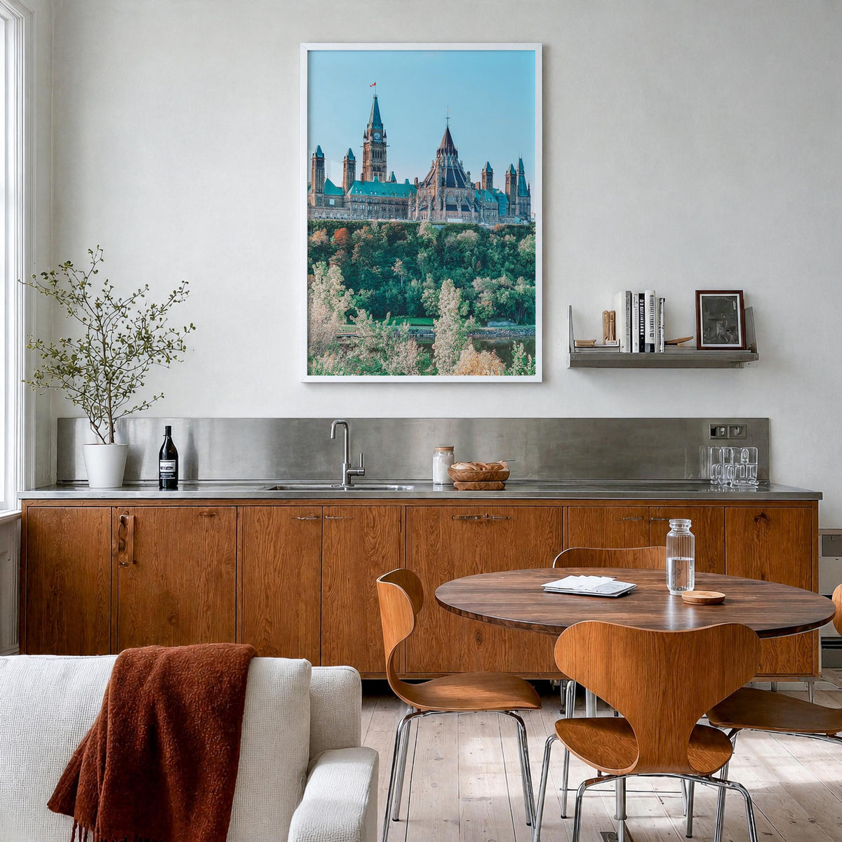 Ottawa no. 1 colorful photo poster of Ontario, Canada – vertical wall art in white wood frame, hanging on wall
