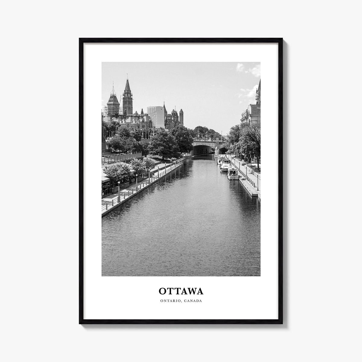 Ottawa no. 2 black & white classic poster of Ontario, Canada – vertical wall art, unframed print shown in interior mockup