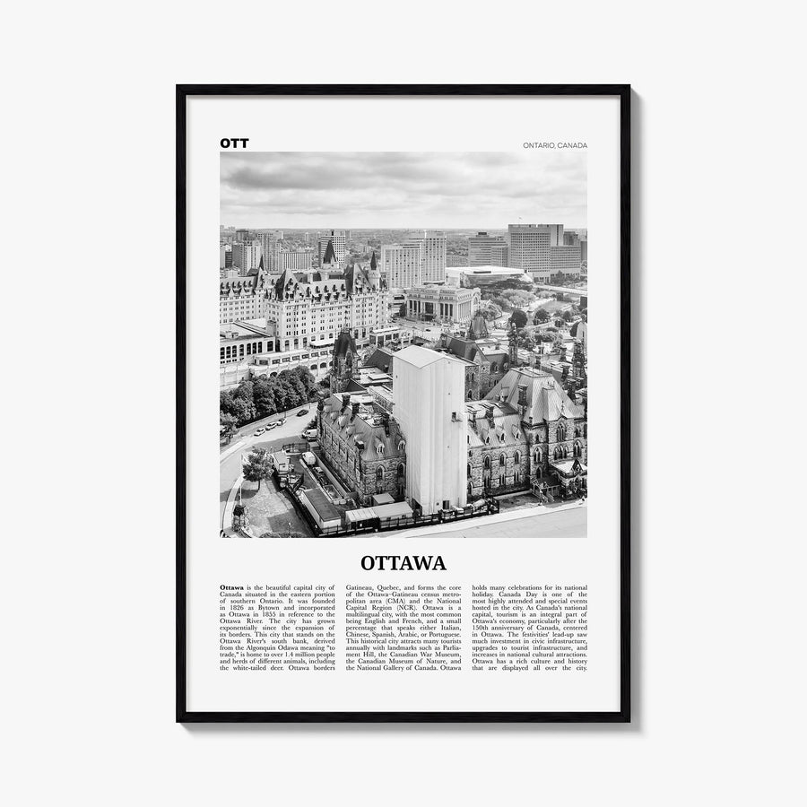 Ottawa no. 2 black & white newspaper poster of Ontario, Canada – vertical wall art, unframed print shown in interior mockup