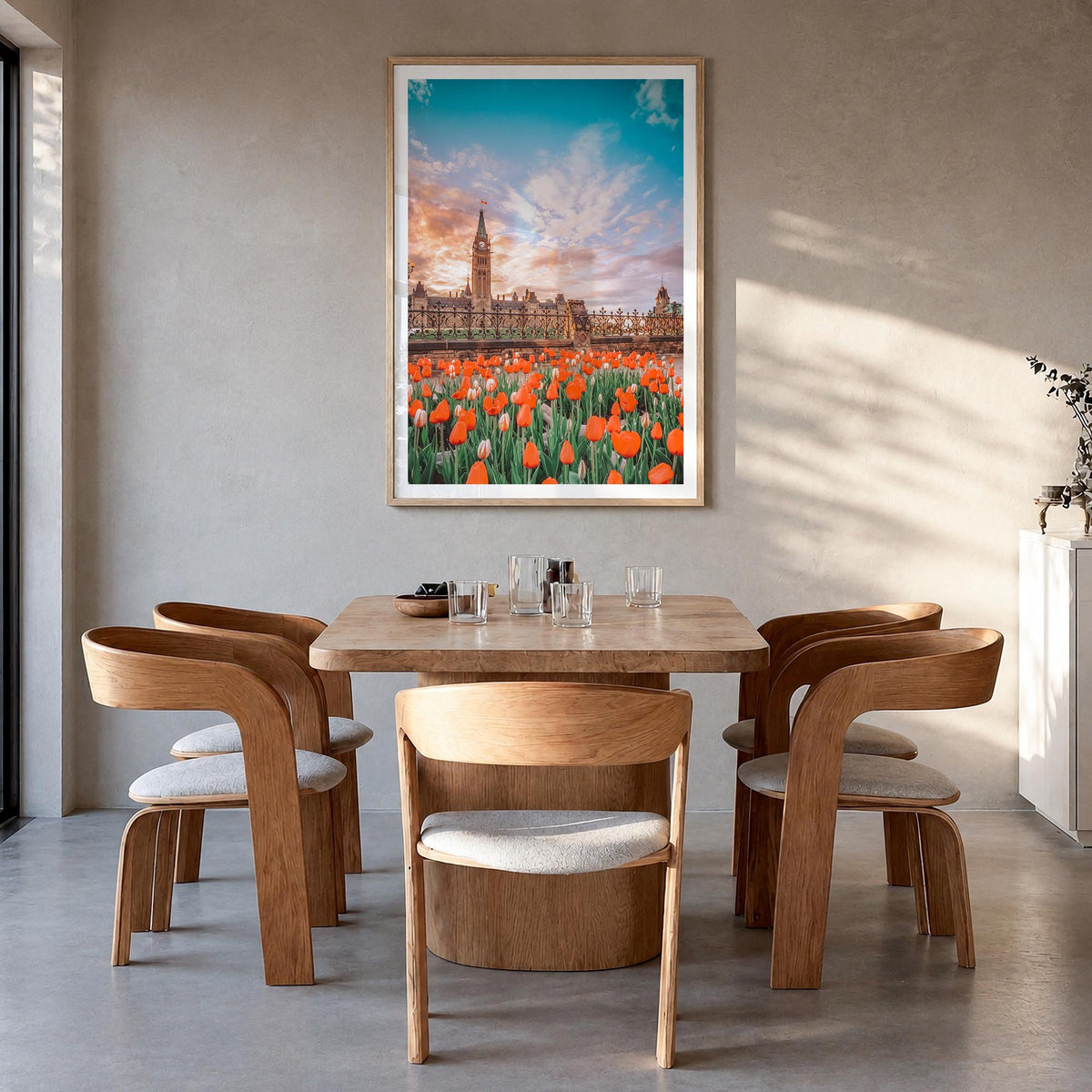 Ottawa no. 2 colorful photo poster of Ontario, Canada – vertical wall art in natural wood frame with white border, hanging on
