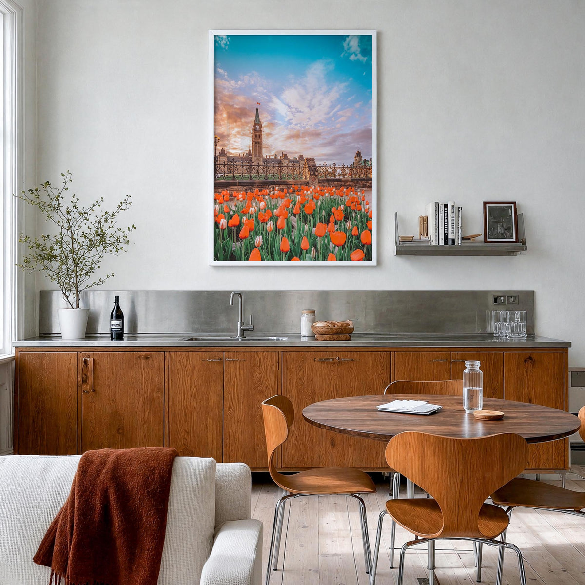 Ottawa no. 2 colorful photo poster of Ontario, Canada – vertical wall art in white wood frame, hanging on wall