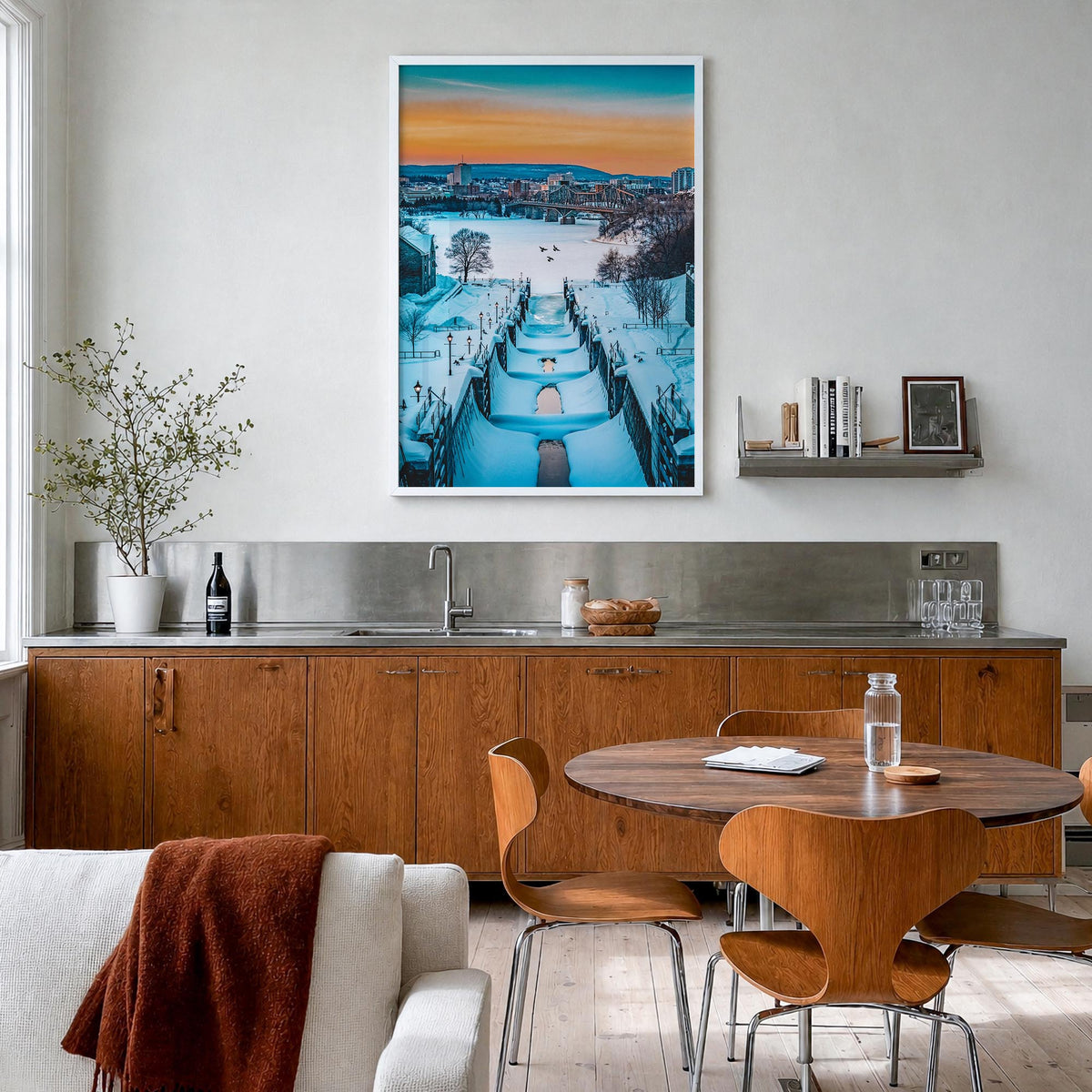Ottawa no. 3 colorful photo poster of Ontario, Canada – vertical wall art in white wood frame, hanging on wall