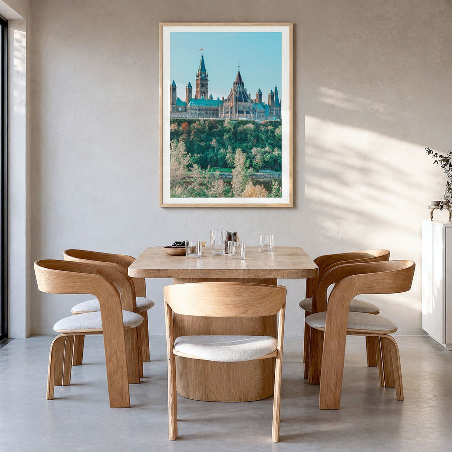 Ottawa Photo No 1 Poster in a natural wood frame, hanging in a dining room, white border