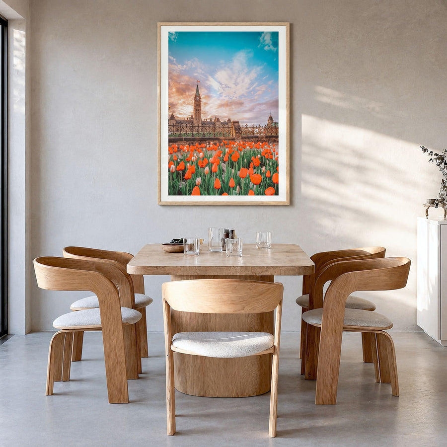 Ottawa Photo No 2 Poster in a natural wood frame, hanging in a dining room, white border