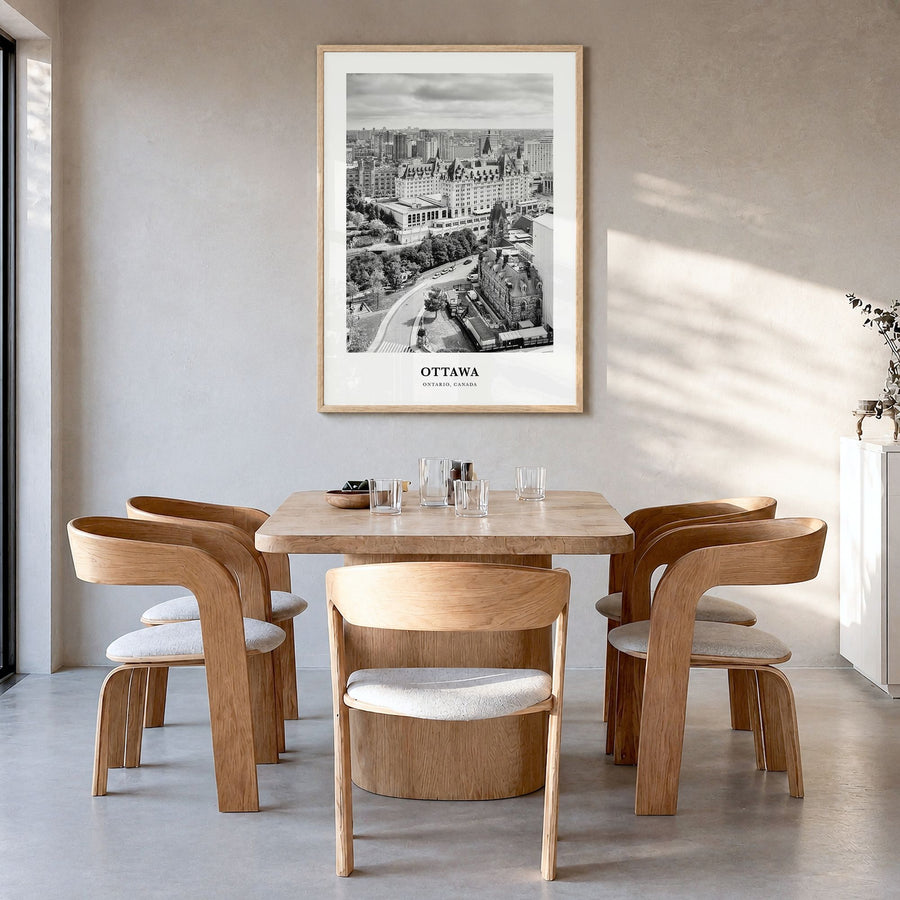 Ottawa Classic No 1 Poster in a natural wood frame, hanging in a dining room