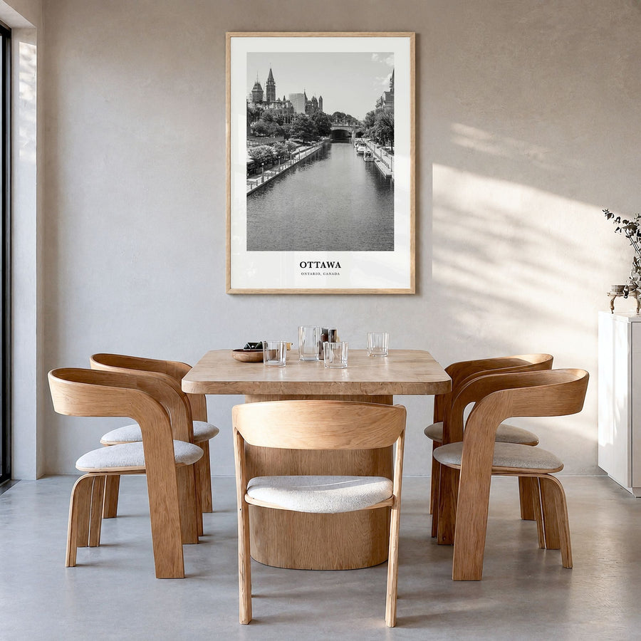 Ottawa Classic No 2 Poster in a natural wood frame, hanging in a dining room