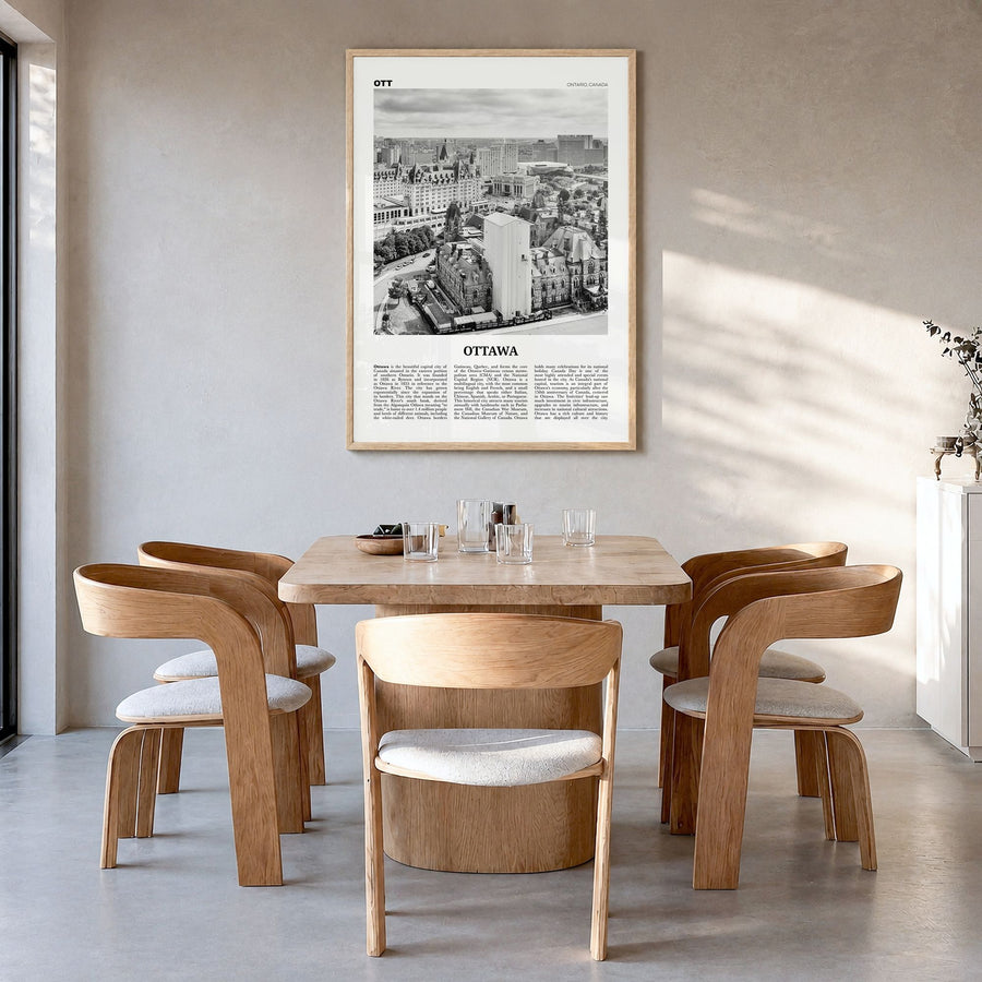 Ottawa Newspaper No 2 Poster in a natural wood frame, hanging in a dining room