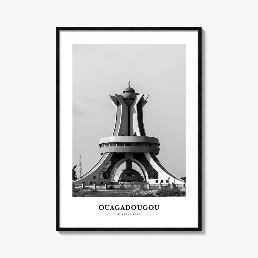Ouagadougou black & white classic poster of Burkina Faso – vertical wall art, unframed print shown in interior mockup