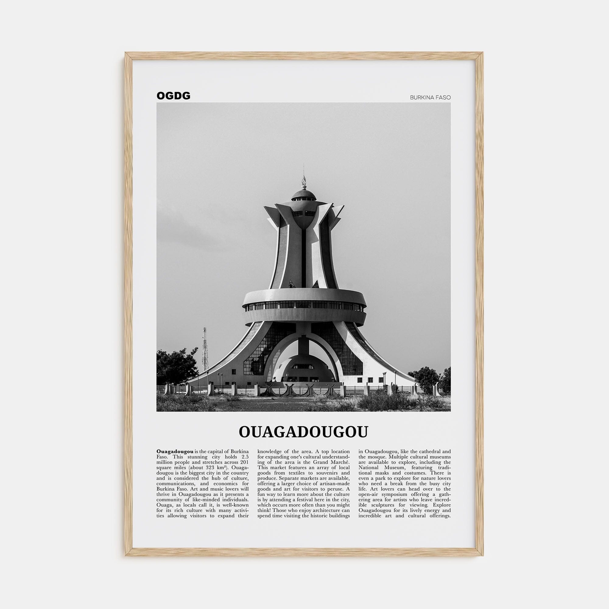 Ouagadougou Poster Natural Wood / 8x12 in Nbourhood Travel B&W Poster