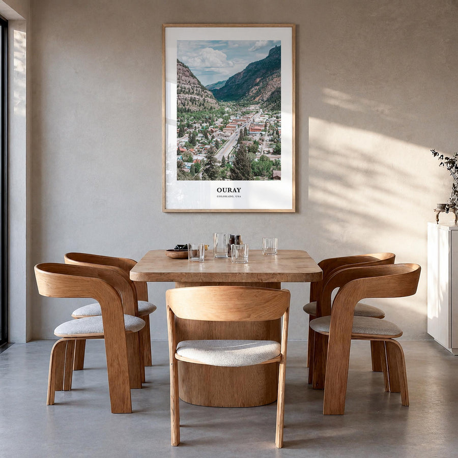 Ouray colorful classic poster of Colorado, USA – vertical wall art in natural wood frame, hanging on wall