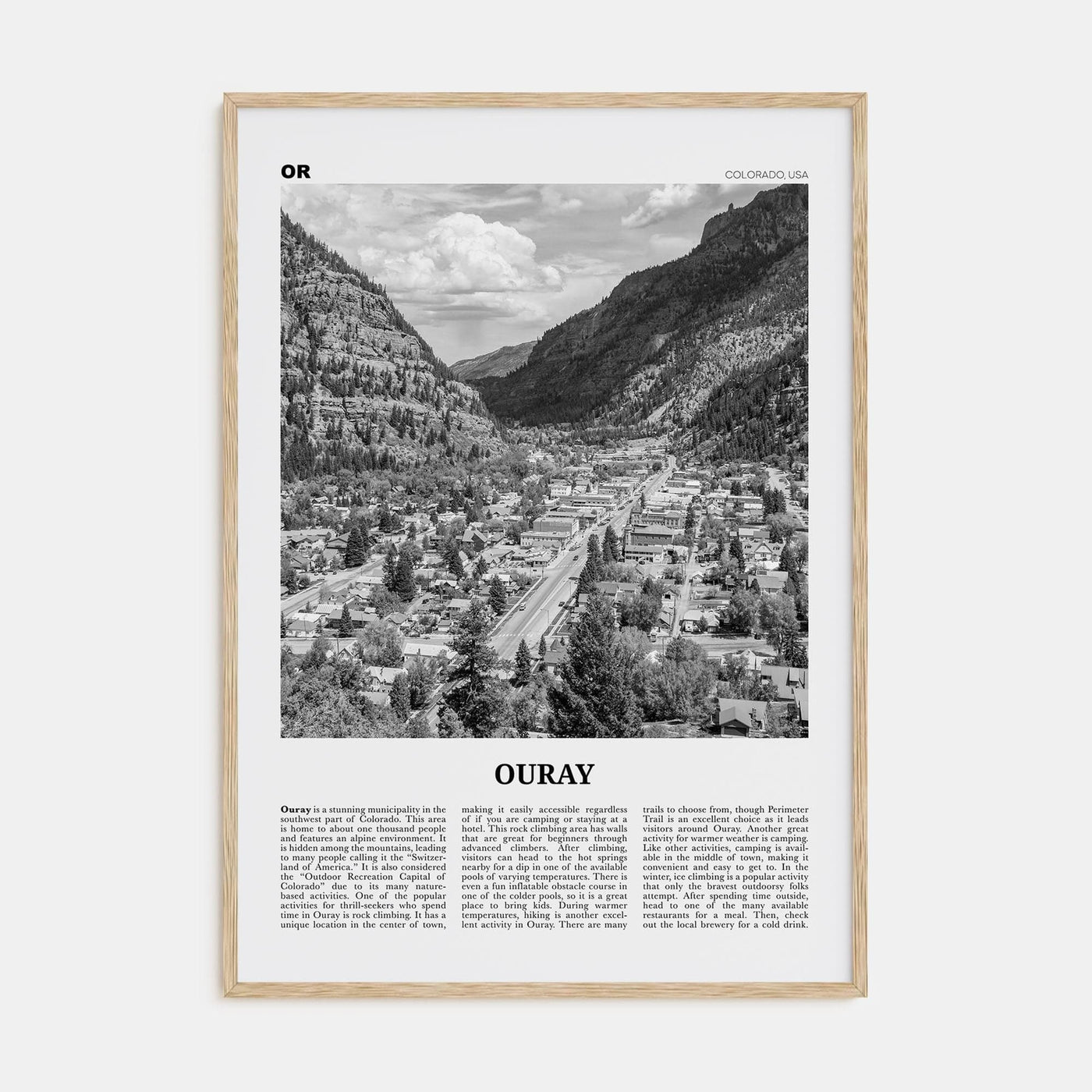 Ouray Poster Natural Wood / 8x12 in Nbourhood Travel B&W Poster