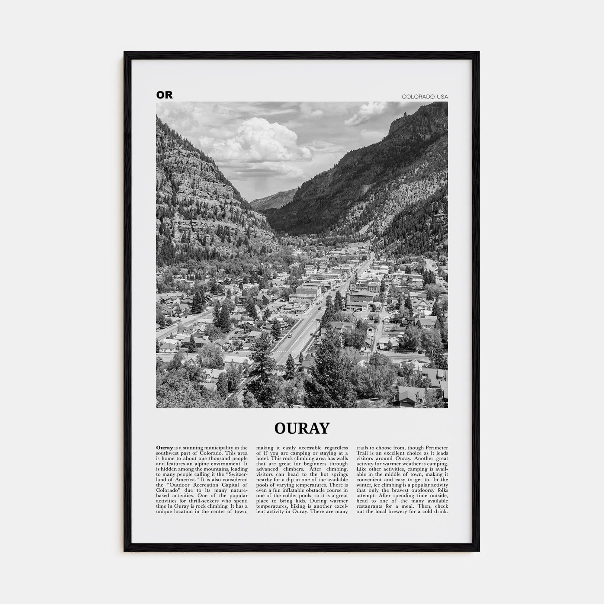 Ouray Poster Black Wood / 8x12 in Nbourhood Travel B&W Poster