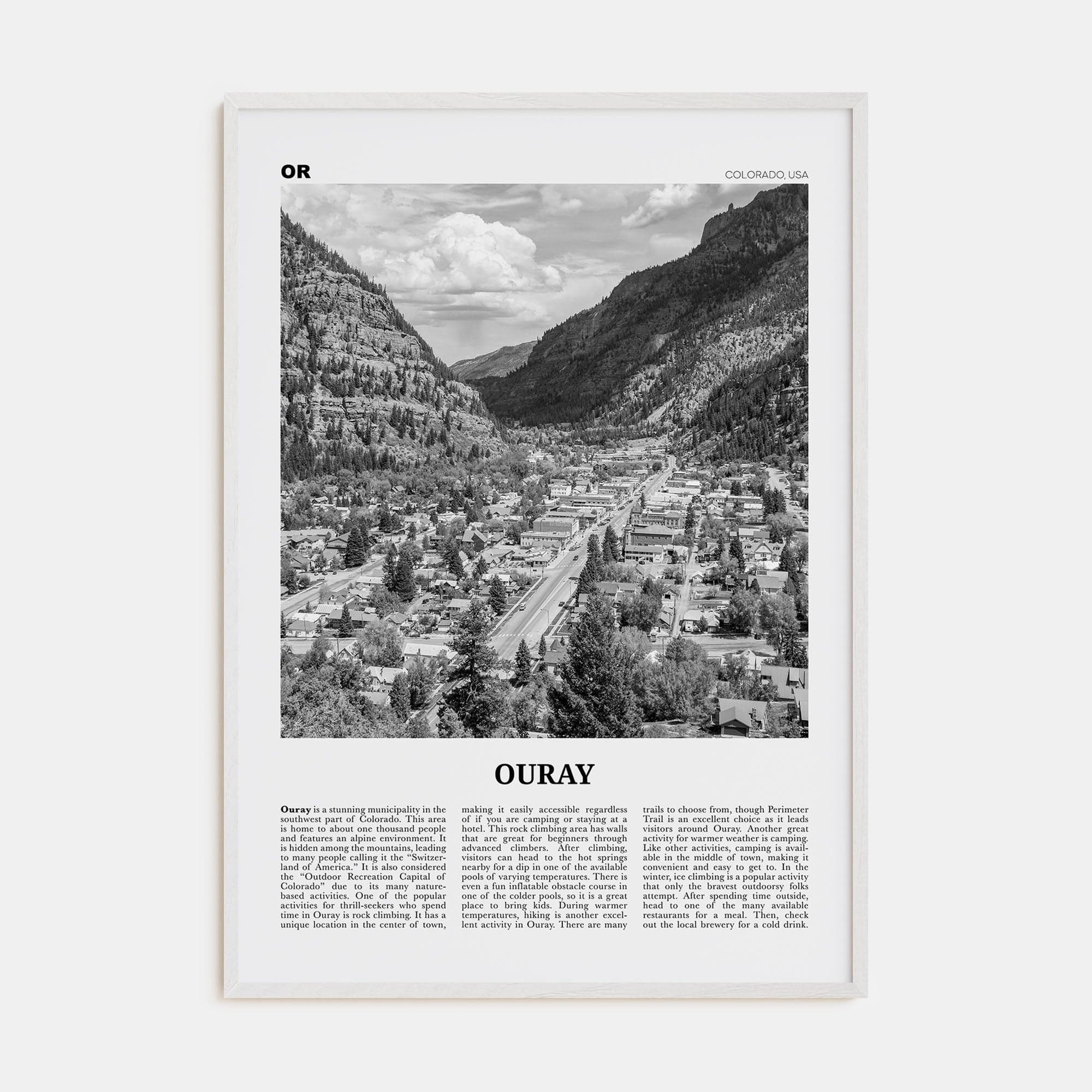 Ouray Poster White Wood / 8x12 in Nbourhood Travel B&W Poster