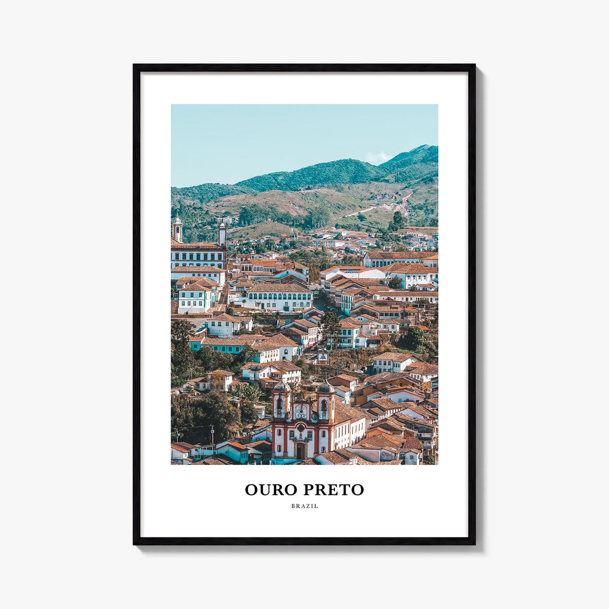 Ouro Preto colorful classic poster of Brazil – vertical wall art, unframed print shown in interior mockup