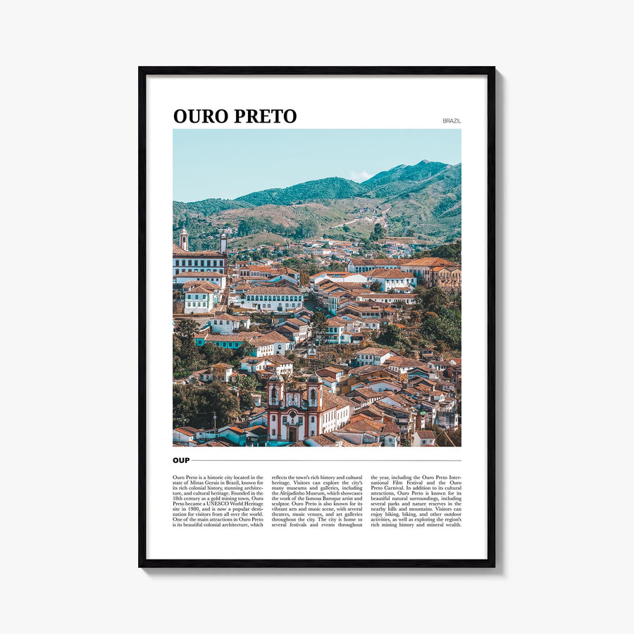 Ouro Preto colorful travel poster of Brazil – vertical wall art, unframed print shown in interior mockup
