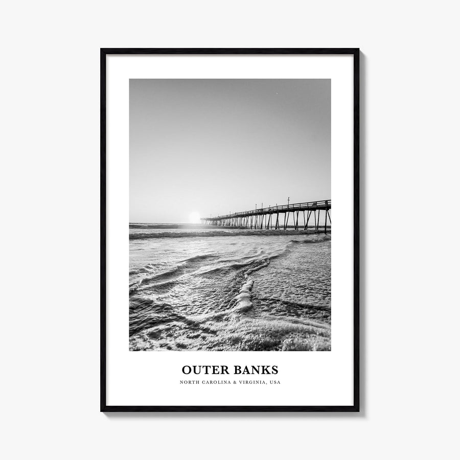 Outer Banks black & white classic poster of North Carolina & Virginia, USA – vertical wall art, unframed print shown in inter