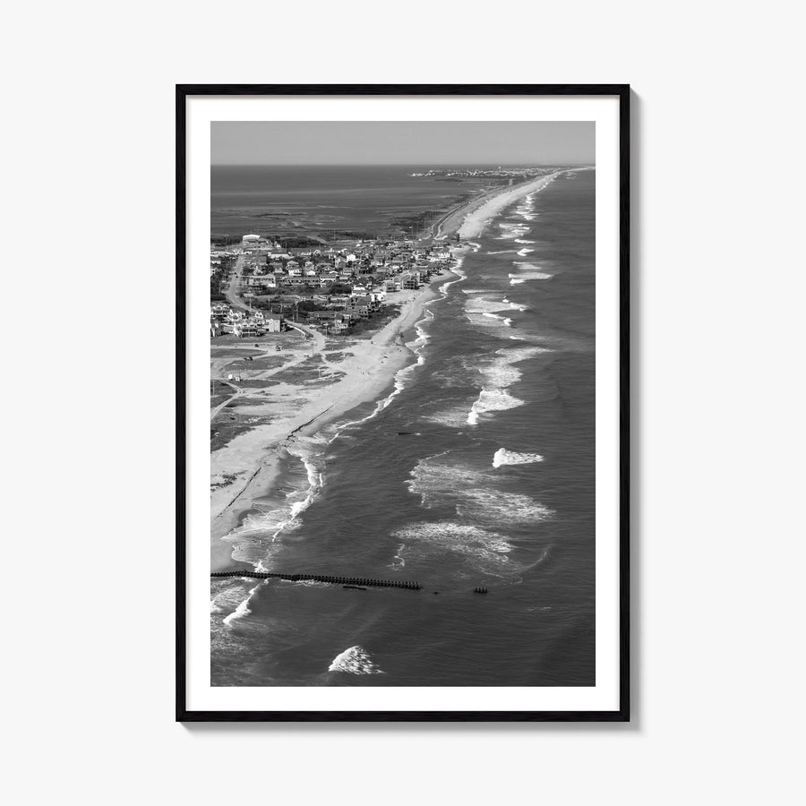 Outer Banks black & white photo poster of North Carolina & Virginia, USA – vertical wall art, unframed print shown in interio