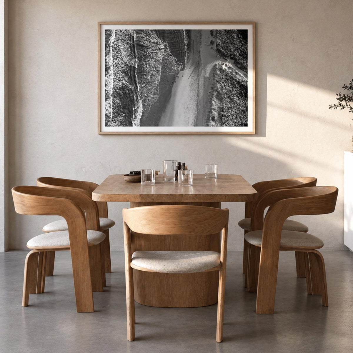 Outer Banks black & white photo poster of North Carolina & Virginia, USA – horizontal wall art in natural wood frame with whi
