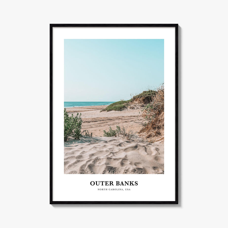 Outer Banks colorful classic poster of North Carolina & Virginia, USA – vertical wall art, unframed print shown in interior m