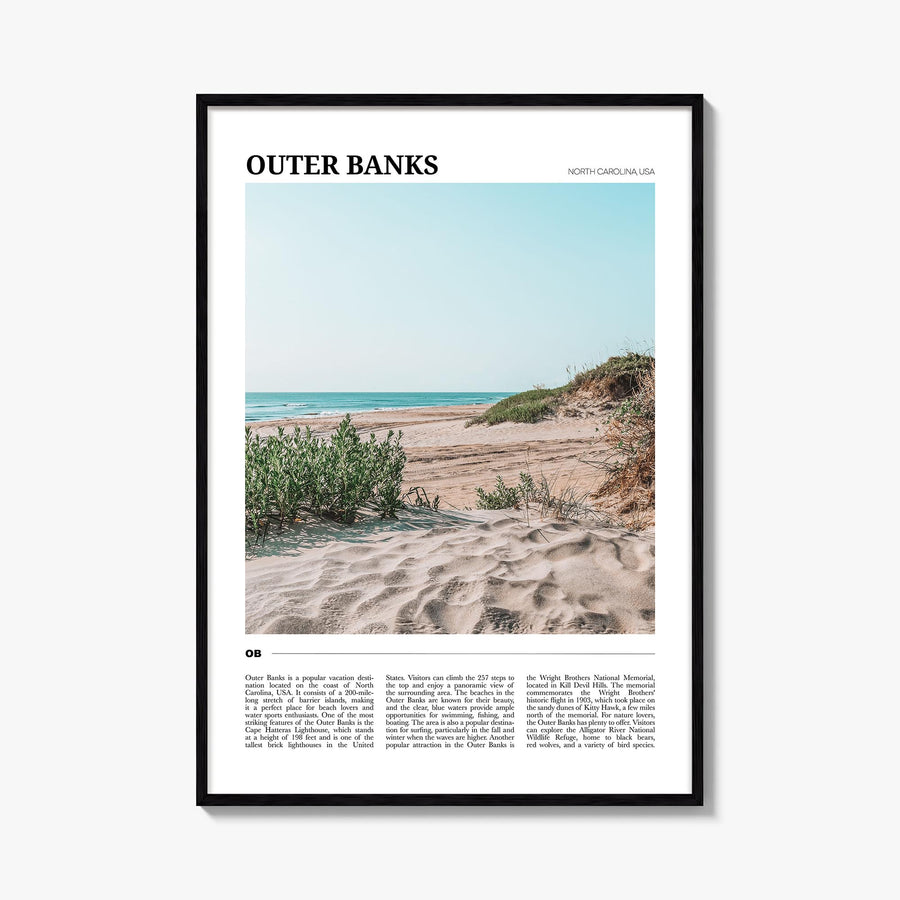 Outer Banks colorful travel poster of North Carolina & Virginia, USA – vertical wall art, unframed print shown in interior mo