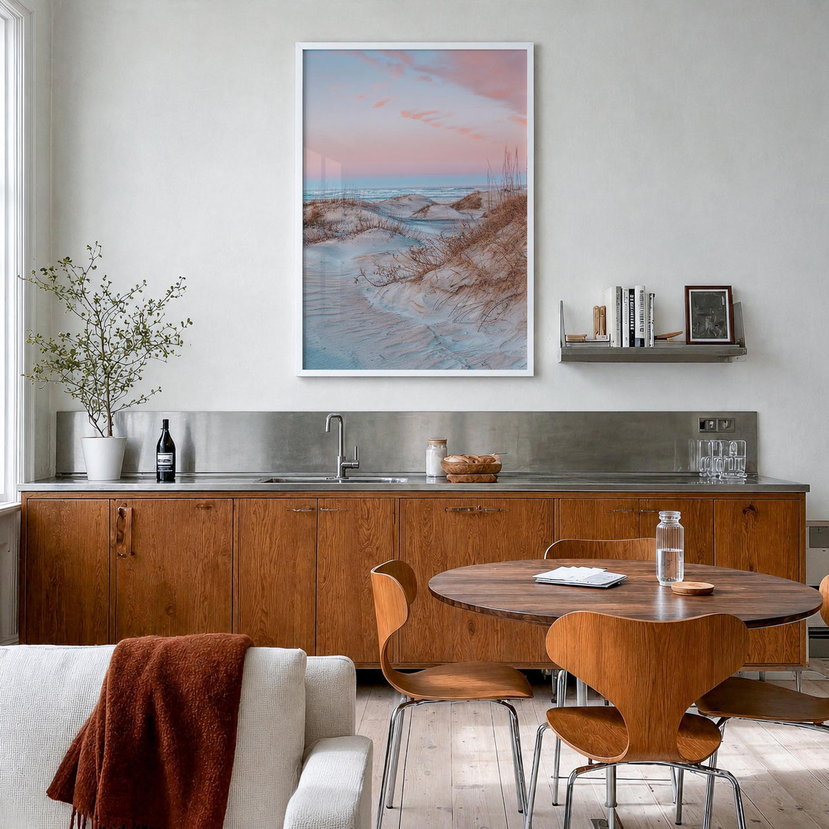 Outer Banks no. 3 colorful photo poster of North Carolina & Virginia, USA – vertical wall art in white wood frame, hanging on