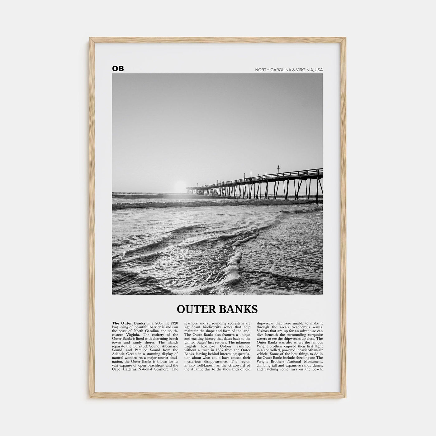 Outer Banks Poster Natural Wood / 8x12 in Nbourhood Travel B&W Poster