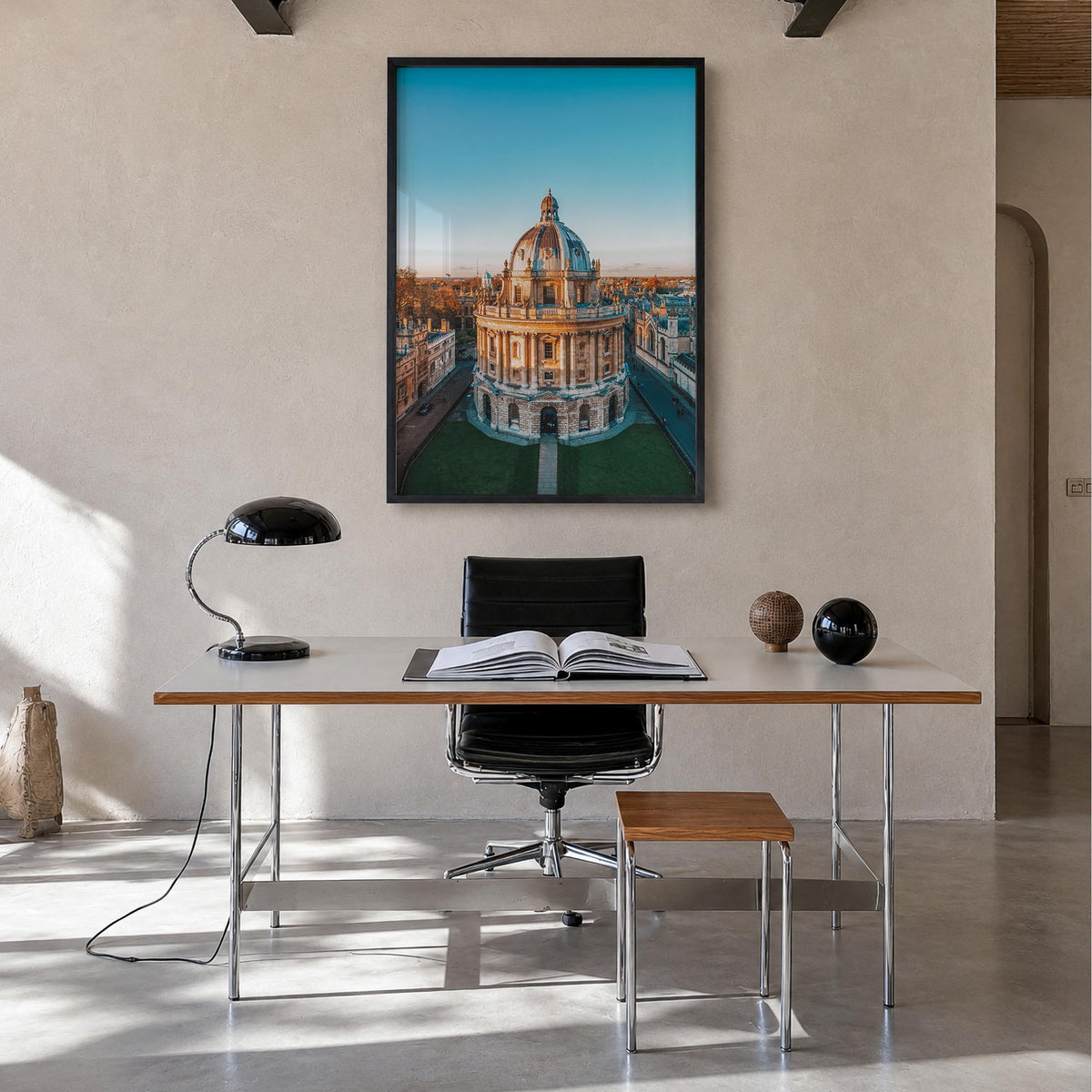 Oxford, England colorful photo poster of United Kingdom – vertical wall art in black wood frame, hanging on wall